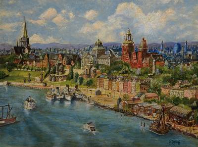 G. Zerwas o.ä., zeitgenössischer Künstler, Stadtansicht am Fluß, Öl/Lwd, rechts unten signiert, ca. 60x80 cm, Rahmen