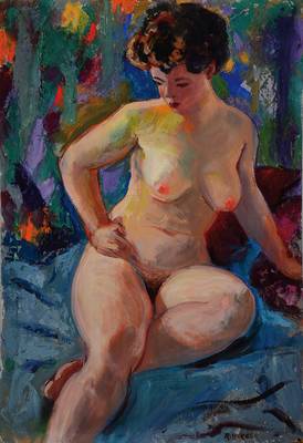 Rudolf Burger, 1903-1995, Sitzender Akt, Öl auf Karton, rechts unten signiert, ca. 69,5x50 cm, min. besch. am Rand des Kartons