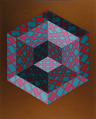 Victor Vasarely, 1906-1997, Sancton, Serigrafie in 10 Farben auf Goldgrund, auf Karton, aus 1979, handsigniert und nummeriert XXXVII/L, ...