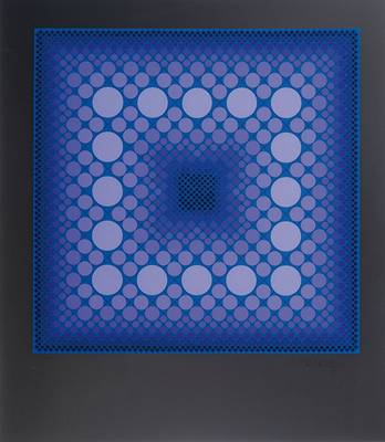 Victor Vasarely, 1906-1997, Serigrafie in 9 Farben auf silbernem Hintergrund auf Karton, Corona, handsigniert und nummeriert 68/90, Blattgr. ca. ...
