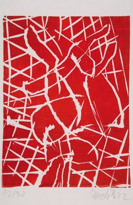 Georg Baselitz, geb. 1938, Farbholzschnitt in Rot auf Velin, handsigniert u. nummeriert 12/30, aus dem Jahre 1992, auf Handpresse gedruckt, sehr ...