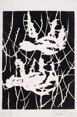 Georg Baselitz, geb. 1938, Farbholzschnitt in Schwarz auf Velin, handsigniert u. nummeriert 12/30, aus dem Jahre 1992, auf Handpresse gedruckt, sehr ...
