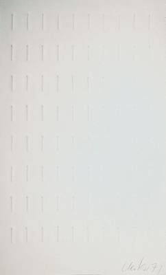 Günther Uecker, geb. 1930, Prägedruck auf Bütten, handsigniert und datiert 71, Auflage ca. 100, Blattgr. ca. 36x21 cm, unter Glas gerahmt
