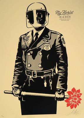 Shepard Fairey, geb. 1970, bedeutender amerikanischer Street-Art-Künstler, hier: My florist is a dick, Siebdruck, signiert und nummeriert 161/450, ...