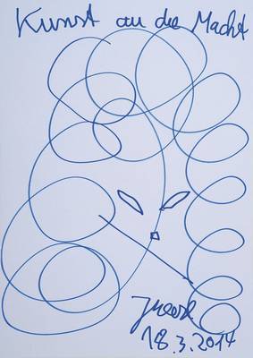 Jonathan Meese, geb. 1971, Filzstiftzeichnung, sign. und dat. 18.3.2014, Blattgr. ca. 29,5x21 cm, unter Glas gerahmt