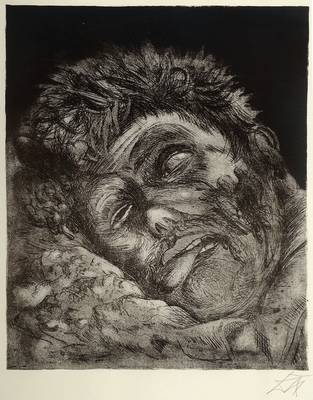 Otto Dix, 1891 Gera-1969 Singen, ein Toter, Lithographie, handsigniert, Blattgr. ca. 48x40 cm, unter Glas gerahmt, Blatt verschmutzt