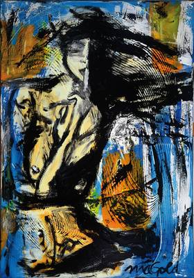 Rainer Magold, geb. in Karlsruhe, lebt und arbeitet in der Südpfalz, hier: "Top Secret", Öl/Lwd, re. u. sign., ca. 100x80 cm