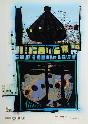 Friedensreich Hundertwasser, 1928-2000, Homo Humus Come Va, Farbsiebdruck mit Metallfolienprägung, signiert und nummeriert 4890/10001, ca. 70x50 cm, ...