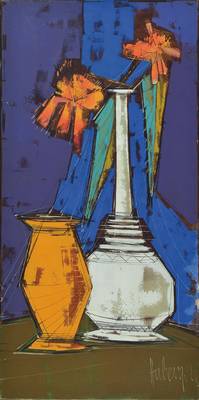 Tugomir Huberger, geb. 1931, Blumenstillleben, Öl/Lwd, re. u. sign., ca. 80x40 cm