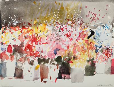 Oskar Koller, 1925 Erlangen-2004 Fürth, Studium an der Akademie Nürnberg bei H. Wilhelms, hier: Blumenstand, Aquarell auf Papier, signiert und ...