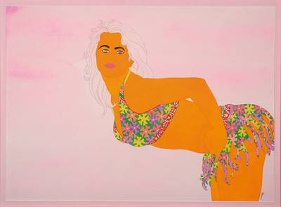Delip Sharma, geb. 1974, zeitgenössischer Künstler aus Indien, junge Frau im bunten Bikini, Aquarell/Papier, re. u. signiert und datiert Delip 11, ...