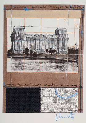 Christo, geb. 1935, vier Farboffsets zum Projekt Wrapped Reichstag, alle handsigniert, Blattgr. zwei mal ca. 35x55cm, zwei mal ca. 28x21cm