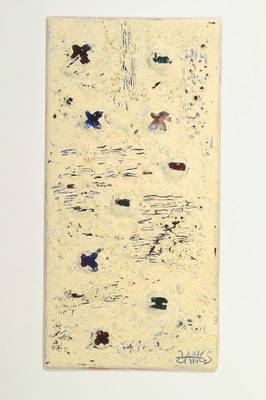 Herbert Zangs, 1924-2003, Keramik verweißt mit X-Gleichung auf bunten Glaskugeln, Skulptur, rechts unten signiert, ca. 39x25.5 cm, unter Glas gerahmt