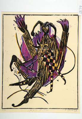 Bernd Kastenholz, geb. 1943 Speyer, fliegender Harlekin, Farblithographie, sign. und dat., Probeabzug, ca. 66x52 cm, unter Glas gerahmt