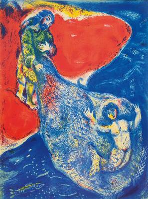 Marc Chagall, 1887-1985, Konvolut aus vier Farblithographien aus: Arabische Nächte, Prestel München 1987, Blattgr. je ca. 32x24 cm, PP, Gesamt ca. ...