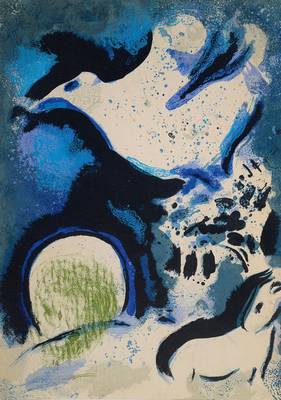 Marc Chagall, 1887-1985, "Tiere in Biblischer Landschaft", Original Farblithographie, Umschlagseite, Verve 37/38, Mourlot 230 Paris 1960, ...