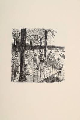Max Liebermann, 1847-1935, Konvolut aus zwei Holzschnitten auf Bütten, "Restaurant am Wasser", "Kinder am Strnad spielend", aus: ...