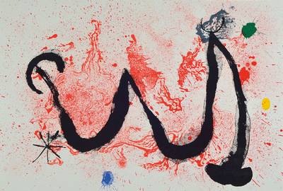 Joan Miro, 1893-1983, Konvolut aus zwei Farblithographien, "Komposition" und "Terres de grand feu", mit Bugfalte, Blattgr. ca. ...