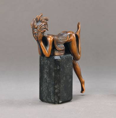 Prof. Ernst Fuchs, geb. 1930 Wien, Papagena, Bronzeskulptur auf Steinsockel, Edition Le Beaux Arts, signiert und nummeriert 991/7500, Gesamt H. 16 cm