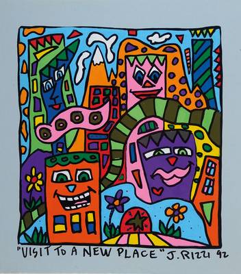 James Rizzi, 1950-2011, Visit to a new place, Acryl auf Karton, signiert und datiert 92, Blattgr. ca. 19x21,5 cm, unter Glas gerahmt