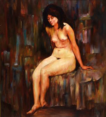 Unbekannter zeitgenössischer Künstler, Sitzender Akt, Öl/Lwd, unsigniert, ca. 100x90cm, Rahmen