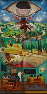 Yves Louis, zeitgen. Maler aus Haiti, Development rurale, Acryl auf Hartfaser, signiert und datiert 78, ca. 80x40cm, Rahmen