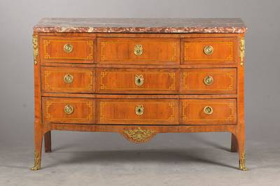 Französische Transition-Kommode, gestempelt Louis-Noel Malle (1734-1782, M. 1765), Transition-Möbel (Übergang zwischen Louis-XV u. Louis XVI), um ...