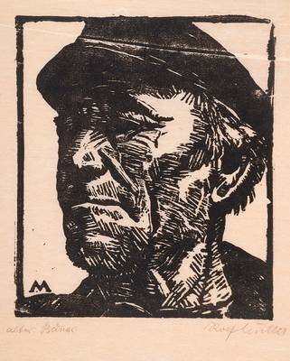 Rolf Müller-Landau, 1903-1956, alter Bauer, Holzschnitt, signiert und betitelt, Motiv ca. 16x14 cm, Blattgr. ca. 28x22 cm