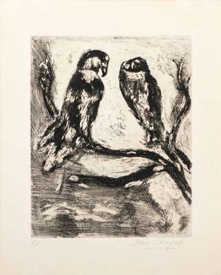 Marc Chagall, 1887-1985, Radierung auf Montval, Der Adler und die Eule, aus: La Fontaine Fabeln, handsigniert und nummeriert 61, Lit. Ernst-Gerhard ...
