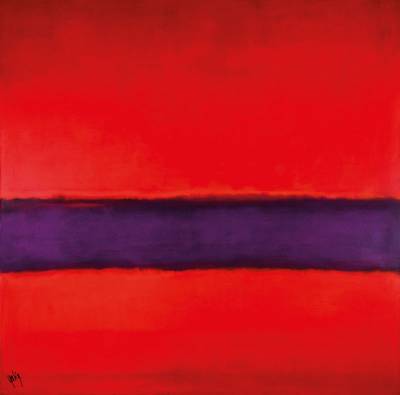 Gaston Galé, zeitgenössischer Belgischer Künstler, Abstrakte Komposition in Rot, Öl/Lwd, links unten signiert, ca. 123x123 cm, Ausstellungsleiste