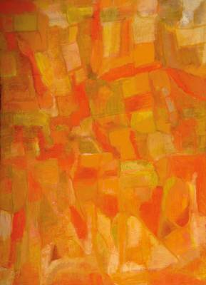 Lucien Sotto, zeitgenössischer Belgischer Künstler, Abstrakte Komposition in Gelb- und Orangetönen, Öl/Lwd, links unten signiert, ca. 110x80 cm, ...