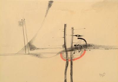 Paul Foris, zeitgenössischer Künstler, Abstrakte Komposition, Bleistift und Buntstift auf Papier, rechts unten signiert und datiert 1970, ca. ...