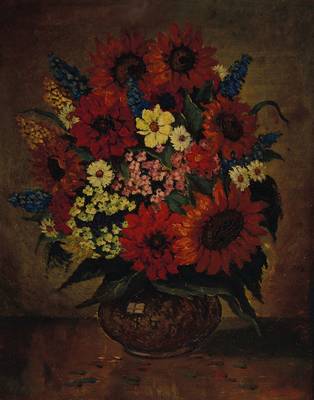Unbekannter Künstler, Stillleben mit Sommerblumen, Öl/Malplatte, rechts unten signiert Krause?, ca. 55x45 cm, Prunkrahmen