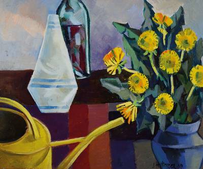 Jakob Hottinger, geb. 1917 Schaffhausen, Stillleben mit Blumen und Gießkanne, Öl/Malpappe, rechts unten signiert und datiert 1969, ca. 46,5x56,5 ...