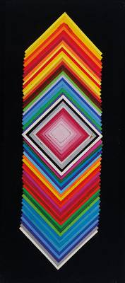 Unbekannter zeitgenössischer Künstler, Optisches Multiple der OP-Art, polychrome Karton-Schichtung, mit dreidimensionaler Geo- Optik, undeutlich ...