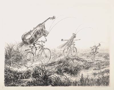 A. Paul Weber, 1893-1980, Die Musikanten, Lithographie, rechts unten handsigniert, ca. 33.5x42.5cm, unter Glas, Rahmen