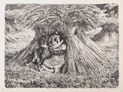 A. Paul Weber, 1893-1980, Hamsterpärchen, Lithographie, rechts unten handsigniert, ca. 32x43cm, unter Glas, Rahmen