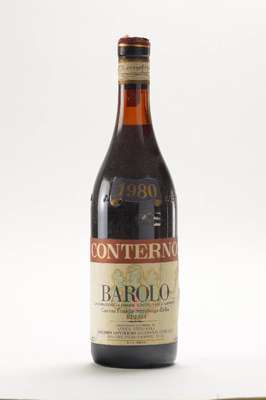 2 Flaschen 1980 Conterno Barolo Riserva, Cascina Francia-Serralunga d'Alba, je 13,5 % Vol., Abstand zwischen Korken und Wein: ca. 2-3 cm, ...