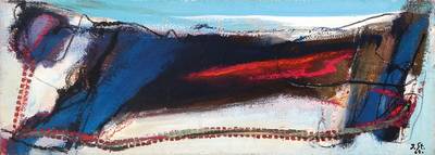 Josef Steiner, 1899-1977 München, Abstrakte Landschaft, Öl/Lwd, rechts unten monogrammiert und datiert 64, ca. 39x106cm, Rahmen