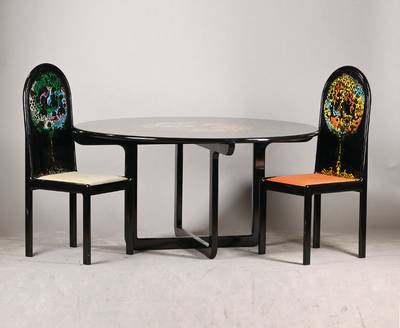 Esszimmertisch mit 6 Stühlen, Björn Wiinblad, 1918-2006, "Die vier Jahreszeiten" 1976, des weltberühmten Designers für Rosenthal ...