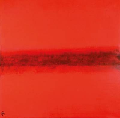 Gaston Galé, zeitgenössischer Belgischer Künstler, Abstrakte Komposition in Rot, Öl/Lwd, links unten signiert, ca. 100x100 cm, Leisten