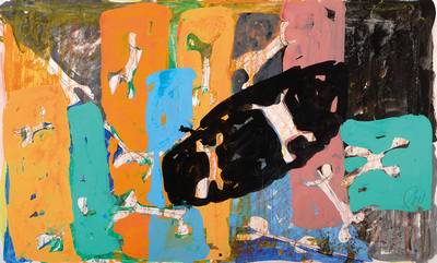 Markus Lüpertz, geb. 1941, Mischtechnik/Gouache auf Papier, rechts unten signiert, PP, ca. 50x82 cm, Original Rahmen
