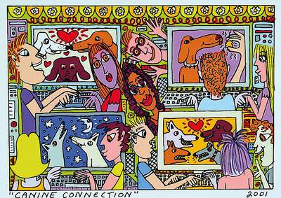 James Rizzi, 1950-2011, Canine Connection, Farblithographie von 2001, ca. 14.5x21cm