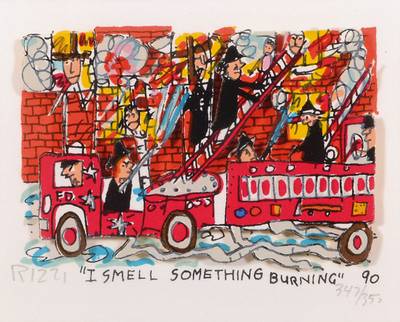 James Rizzi, 1950-2011, 3D-Lithographie, I Smell something Burning, signiert und nummeriert 347/350, ca. 6x8 cm, PP
