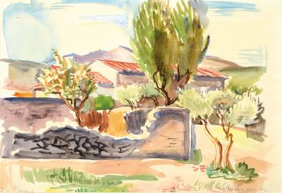 Erich Hartmann, 1886-1974, Aquarell auf Papier, rechts unten signiert unddatiert 1930, links unten betitelt: In der Provence, ca. 31x45 cm, PP, unter ...