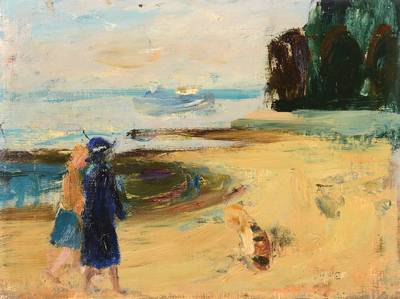 Harald Duwe, 1926-1984, Elbstrand, Öl/Malplatte, rechts unten signiert, ca. 28,5x37,5 cm, Rahmen