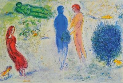 Marc Chagall, 1887-1985, Konvolut aus drei Lithographien aus: Daphnis und Chloe, "Die Erkenntnis Chloes", "Frühjahrswiese", ...