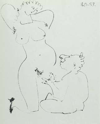 Pablo Picasso, 1881-1973, Konvolut aus drei Heliogravure, Aktstudien aus: Picasso and the Human Comedy, Draeger Frères Verve, Paris 1954, Blattgr. ...