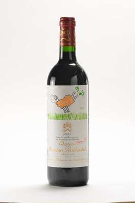 2 Flaschen 1999 Chateau Mouton Rothschild, Pauillac, Künstleretikett: Raymond Savignac, je ca. into neck, je ca. 75 cl, 12,5 % Vol., 93 Parker ...
