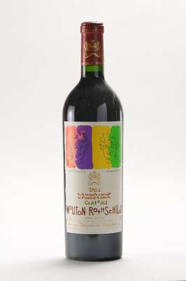 1 Flasche 2001 Chateau Mouton Rothschild, Pauillac, Künstleretikett: Robert Wilson-For Philppine, ca. 75 cl, into neck, 12,5% Vol., unverkostet, 89 ...